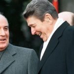 FILE PHOTO OF FORMER US PRESIDENT REAGAN WITH MIKHAIL GORBACHEV.