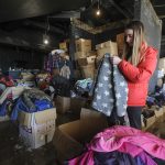 Charity clothing distribution point in Lviv, Ukraine – 22 Nov 2022
